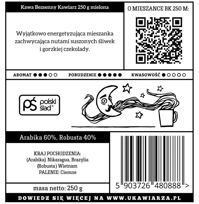 Kawa świeżo mielona Bezsenny Kawiarz 2.0 60/40 arabika/robusta 250g