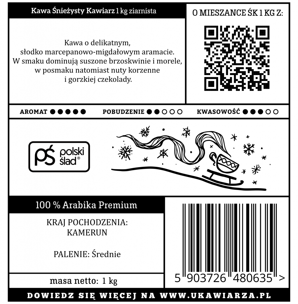 Kawa Śnieżysty Kawiarz 100% arabika 1000g ziarnista