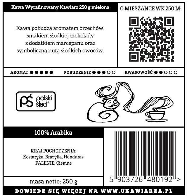 Kawa świeżo mielona Wyrafinowany Kawiarz 2.0 100% arabika 250g